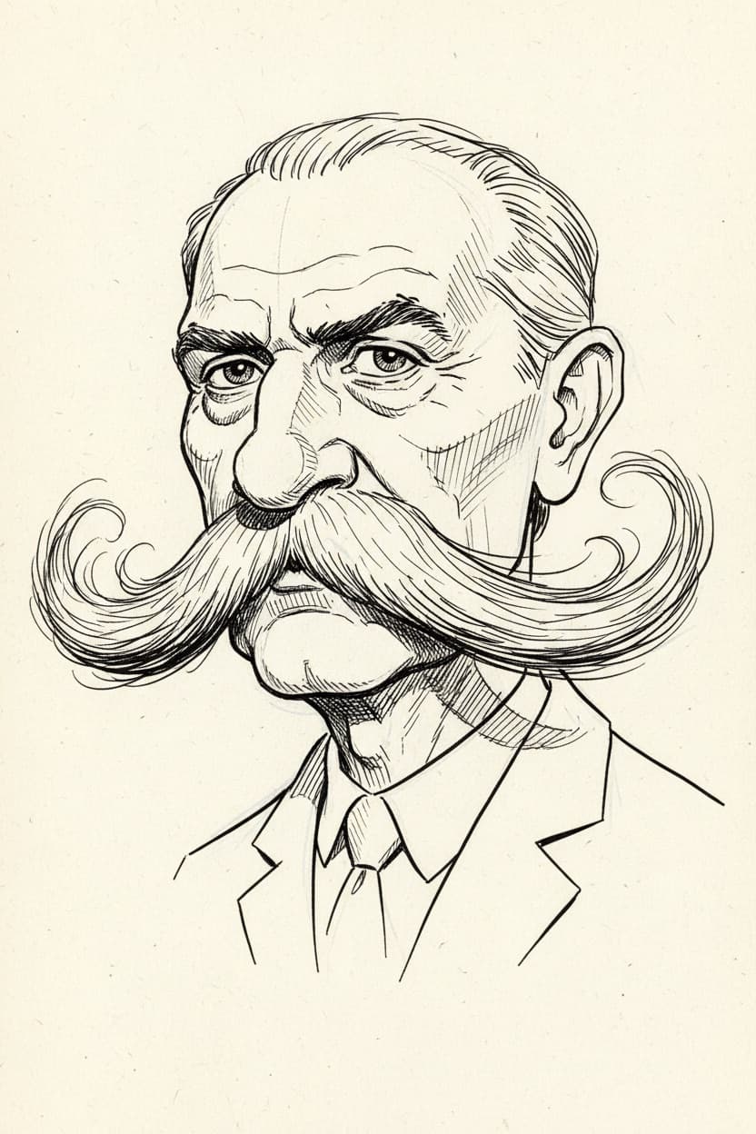 Editorial Ink Caricature Sketch: The classic newspaper caricature — pure pen line, no colour, every stroke doing work