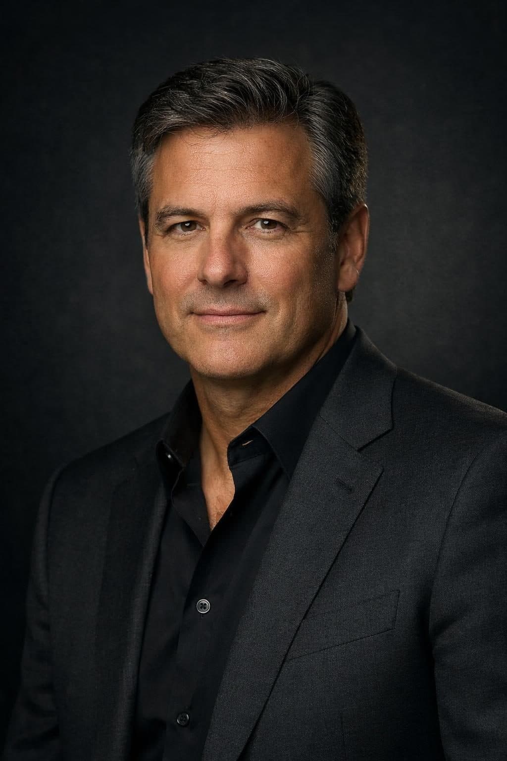 Studio Executive Headshot Generator: Dramatic, high-end executive studio headshot with directional Rembrandt-style lighting
