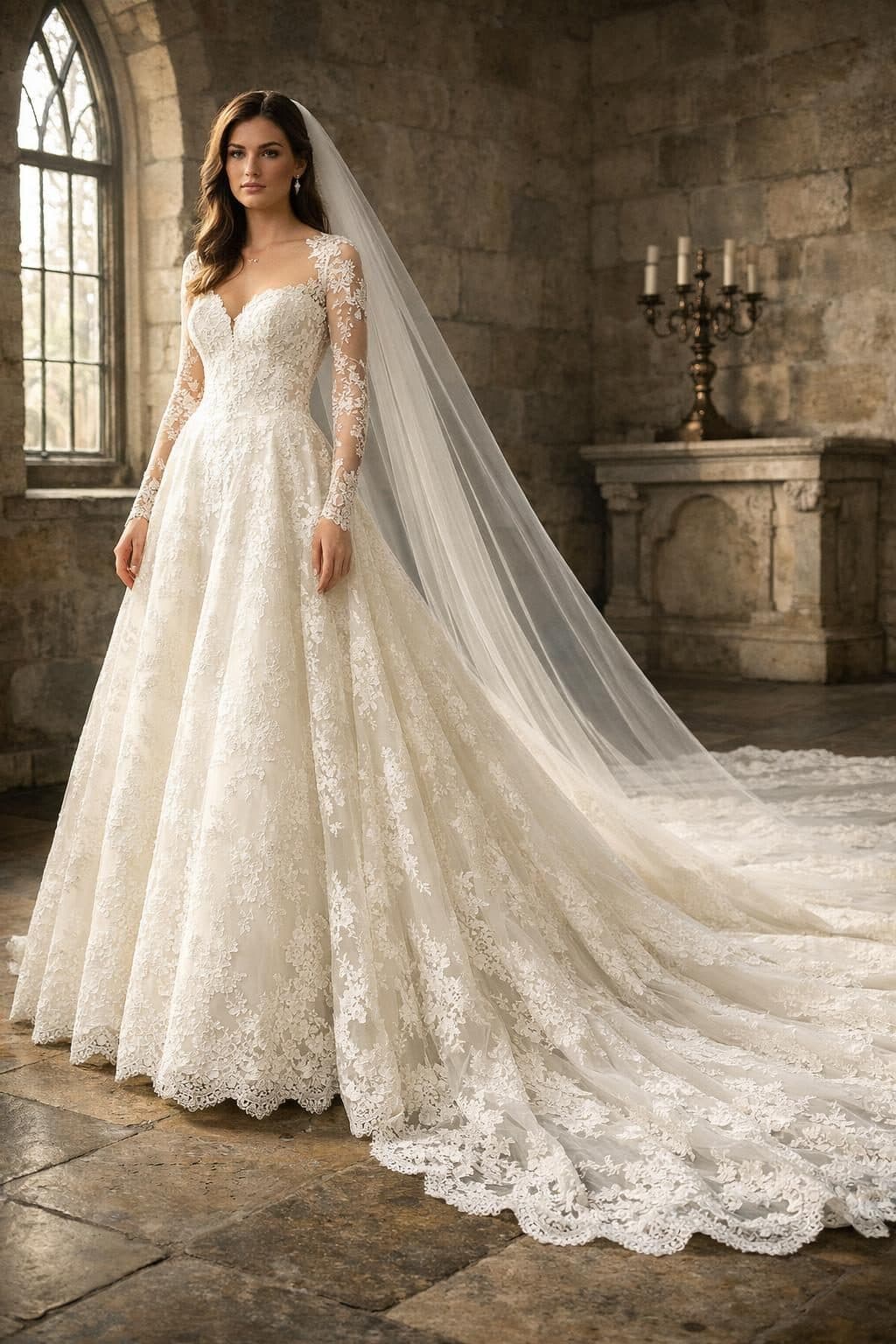 Lace Wedding Dress Generator — Cathedral Train prompt template