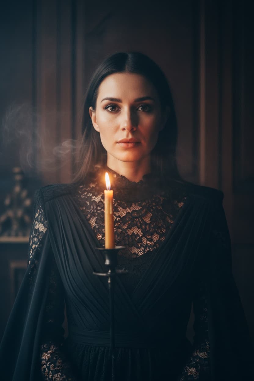 Halloween Portrait Photoshoot Generator: Halloween portraits that look styled rather than costumed — moody light