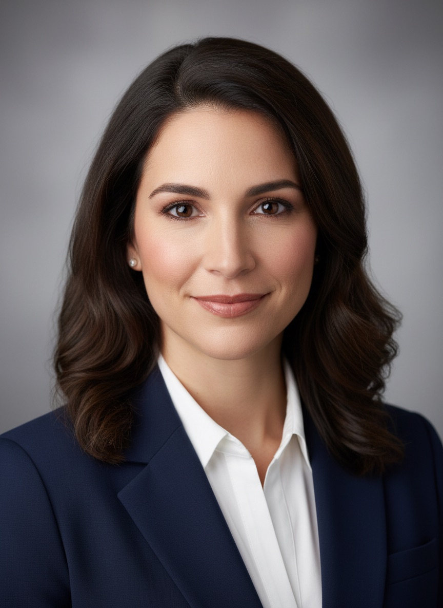Casual photo converted to a professional headshot in Gemini, navy blazer and neutral grey backdrop