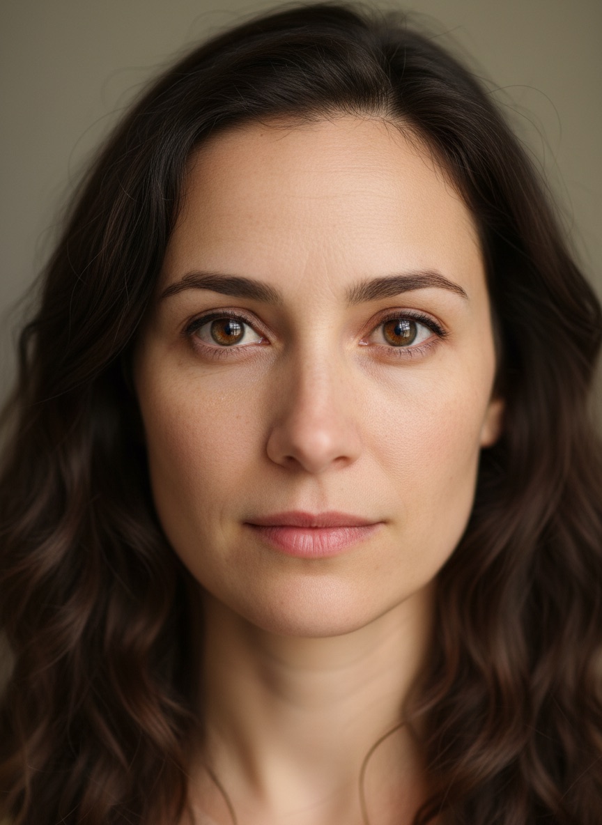 Portrait enhanced with Gemini: evenly lit face, sharpened eyes and hair, natural skin texture retained
