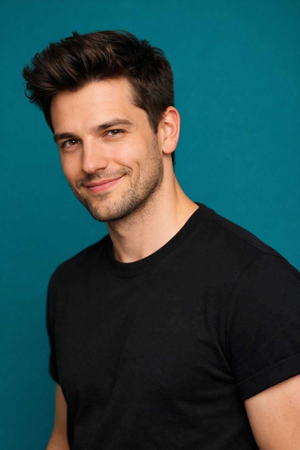 Creative industry headshot example — bold color background for a designer, marketer, or agency profile